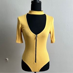 Mock Neck Yellow Bodysuit